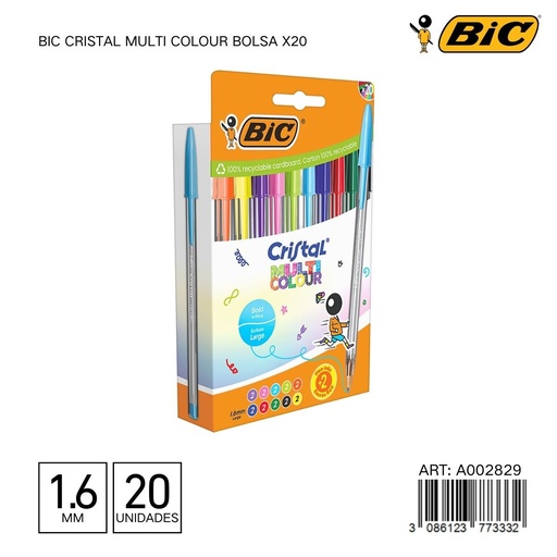 [A002829] Bolígrafo BIC cristal multi color - Bolsa surtida de 20 unidades