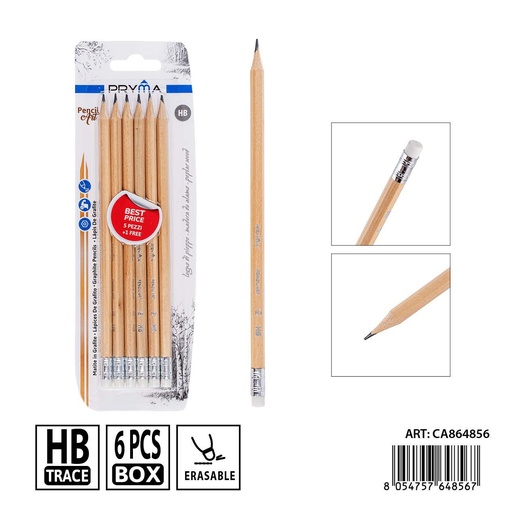 [0239555] Lápiz de grafito con goma de borrar HB 5+1 unidades - Herramientas de escritura PRYMA