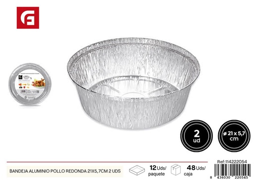 [114222054] Bandeja de aluminio redonda para pollo 21x5.7 cm 2 unidades - Recipientes desechables