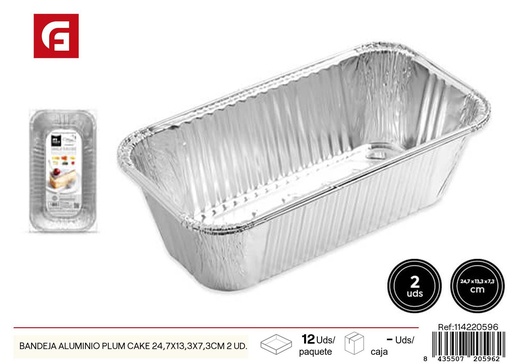 [114220596] Bandeja de aluminio para plum cake 24.7x13.3x7.3 cm 2 unidades - Recipientes desechables
