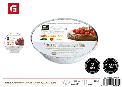 [114247557] Bandeja de aluminio redonda con tapa 18.3x4 cm 2 unidades - Recipientes desechables