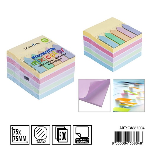 [0236959] 500 hojas de notas adhesivas + marcador de páginas 75x75 cm - Papelería y útiles escolares