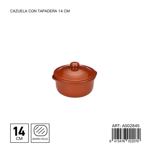 [A002845] Cazuela de barro con tapa 14 cm - Utensilios de cocina