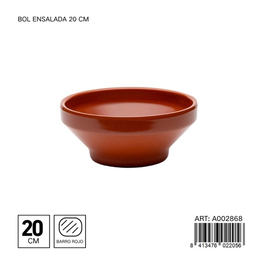 [A002868] Bol castellano de barro 20 cm - Utensilios de cocina y vajillas de barro