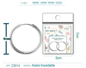 [23914] Pendiente de aro de acero de 16mm color plateado para charm