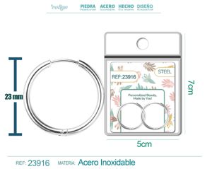 [23916] Pendiente de aro de acero de 20mm color plateado para charm