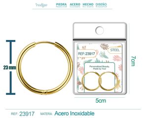 [23917] Pendiente de aro de acero de 20mm color dorado para charm