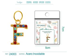 [24003] Charm de letra F de acero dorado con circonita