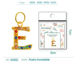 [24002] Charm de letra E de acero dorado con circonita
