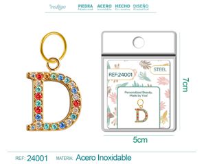 [24001] Charm de letra D de acero dorado con circonita