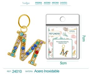 [24010] Charm de letra M de acero dorado con circonita