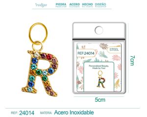 [24014] Charm de letra R de acero dorado con circonita