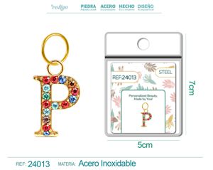 [24013] Charm de letra P de acero dorado con circonita