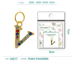 [24017] Charm de letra V de acero dorado con circonita