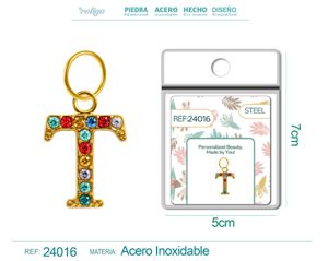 [24016] Charm de letra T de acero dorado con circonita
