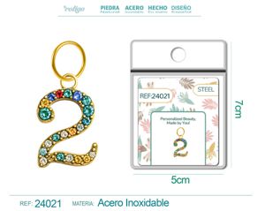 [24021] Charm de número 2 de acero dorado con circonita