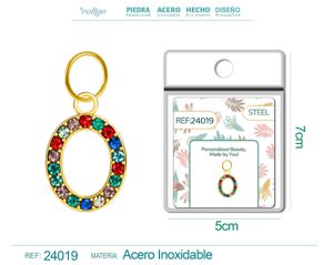 [24019] Charm de número 0 de acero dorado con circonita