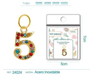 [24024] Charm de número 5 de acero dorado con circonita