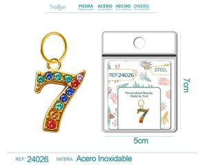 [24026] Charm de número 7 de acero dorado con circonita