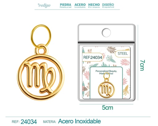 [24034] Charm de zodiaco Virgo de acero dorado