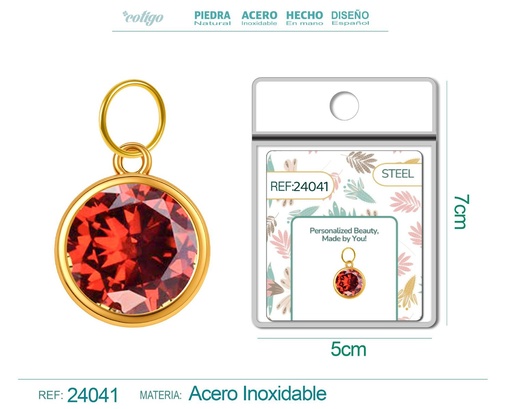 [24041] Charm de acero dorado con piedra de nacimiento de enero
