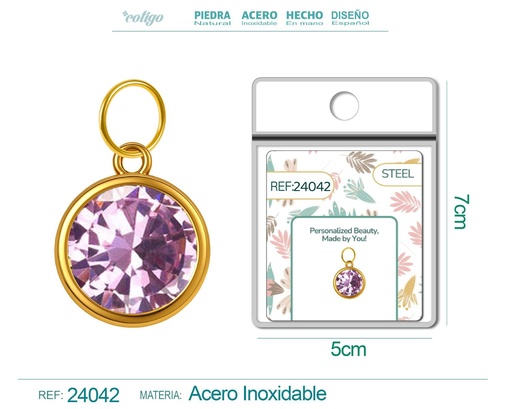 [24042] Charm de acero dorado con piedra de nacimiento de febrero