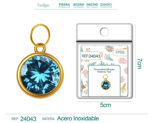 [24043] Charm de Acero Dorado con piedra de nacimiento de marzo - Joyería personalizada y accesorios