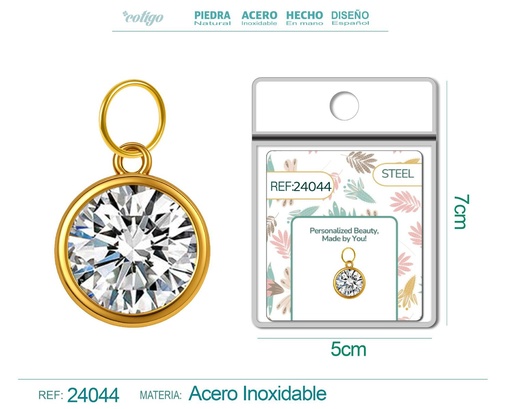 [24044] Charm de Acero Dorado con piedra de nacimiento de abril - Joyería personalizada y accesorios