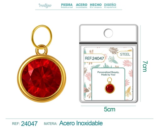 [24047] Charm de Acero Dorado con piedra de nacimiento de julio - Joyería personalizada y accesorios