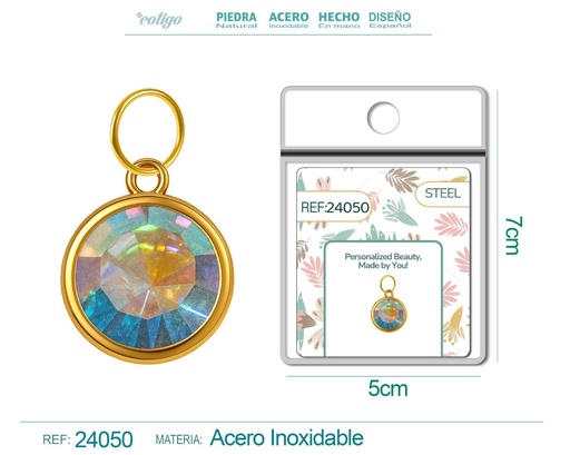 [24050] Charm de Acero Dorado con piedra de nacimiento de octubre - Joyería personalizada y accesorios