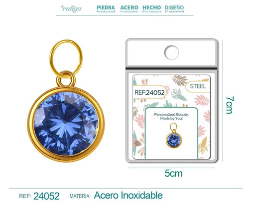 [24052] Charm de Acero Dorado con piedra de nacimiento de diciembre - Joyería personalizada y accesorios
