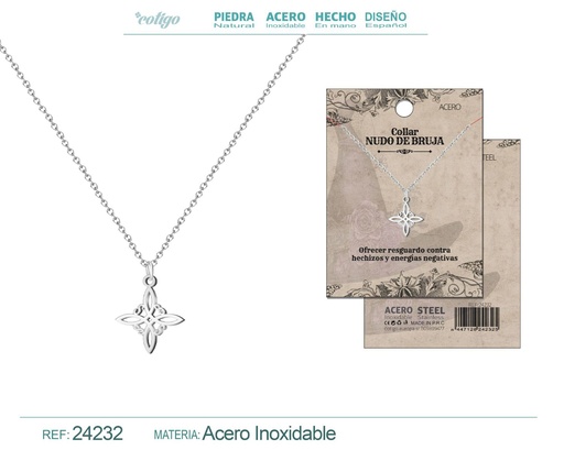 [24232] Colgante Nudo de Bruja de acero color plateado - Joyería de protección y amuletos