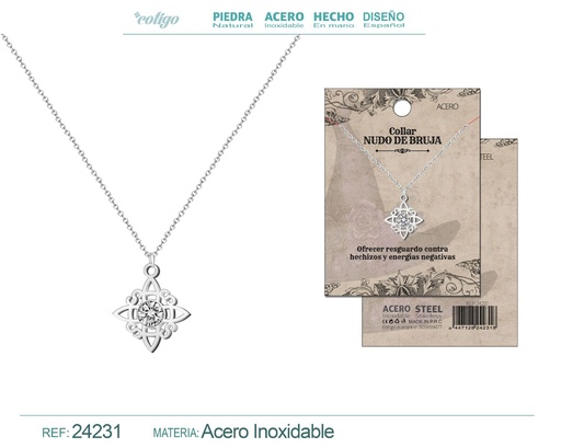 [24231] Colgante Nudo de Bruja de acero color plateado - Joyería de protección y amuletos
