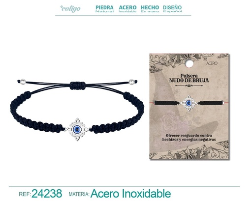[24238] Pulsera de hilo destino con Nudo de Bruja de acero plateado - Joyería de protección y amuletos