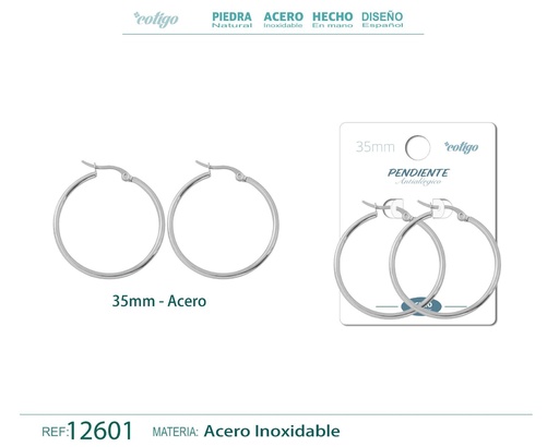 [12601] Pendiente aro de acero de 35 mm - Joyería de acero