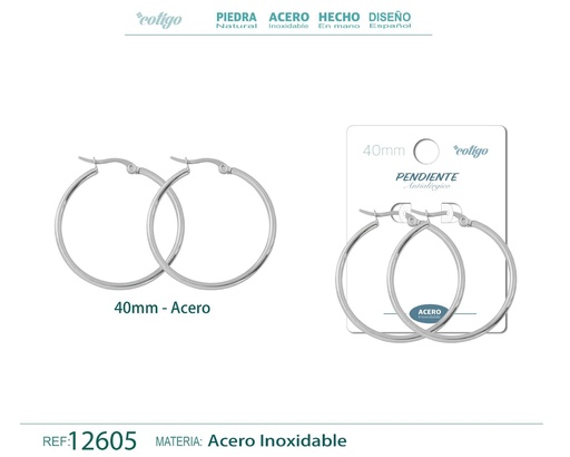 [12605] Pendiente aro de acero de 40 mm - Joyería de acero