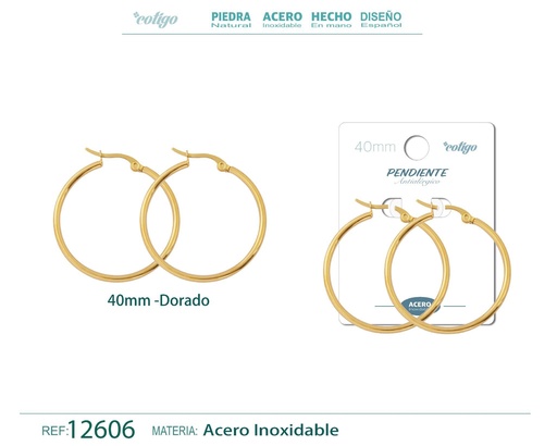 [12606] Pendiente aro de acero dorado de 40 mm - Joyería de acero