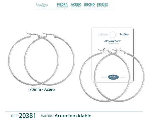 [20381] Pendiente aro de acero 70 mm en color acero - Joyería básica