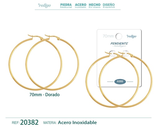 [20382] Pendiente aro de acero 70 mm en color dorado - Joyería básica