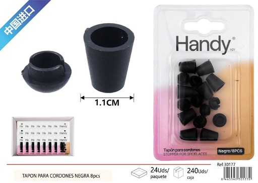 [30177] Tapones para cordones negros 8 unidades - Accesorios de jardinería y cordones
