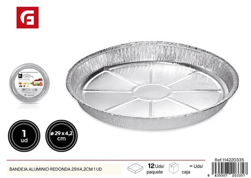 [114220335] Bandeja aluminio redonda 29x4.2 cm 1 ud - Recipientes de aluminio desechables