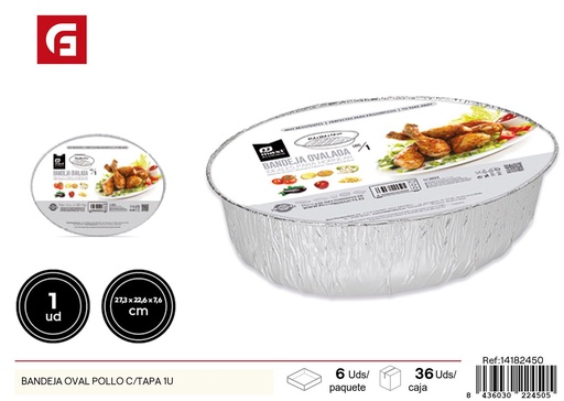 [14182450] Bandeja ovalada para pollo con tapa 1 unidad - Utensilios desechables