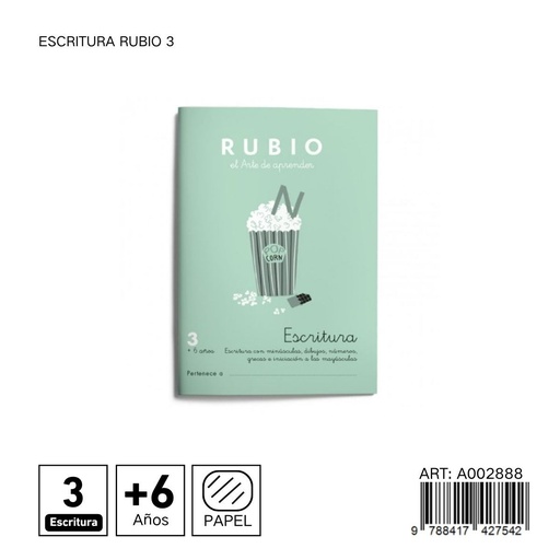 [A002888] Escritura Rubio 3 - Cuaderno de práctica para escritura