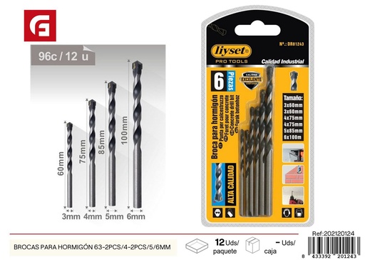 [202120124]  Brocas para hormigón 63-2 pcs / 4-2 pcs / 5/6 mm - Herramientas de perforación
