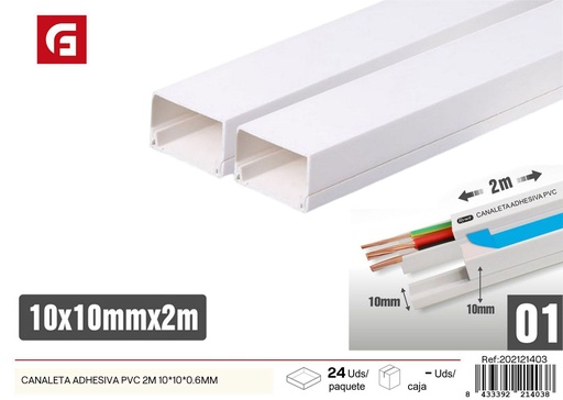 [202121403]  Canaletina adhesiva PVC 2 m 10x10x0.6 mm - Organización de cables
