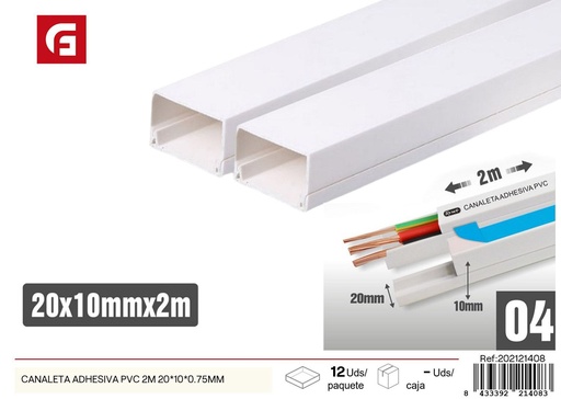 [202121408] Canaleta adhesiva PVC 2m 20*10*0.75mm - Accesorios de ferretería y protección de esquinas