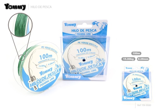 [YM9080] Hilo de Pesca Trenzado de 4 Hebras PE Verde Oscuro 0.28MM*100M - Accesorios para pesca