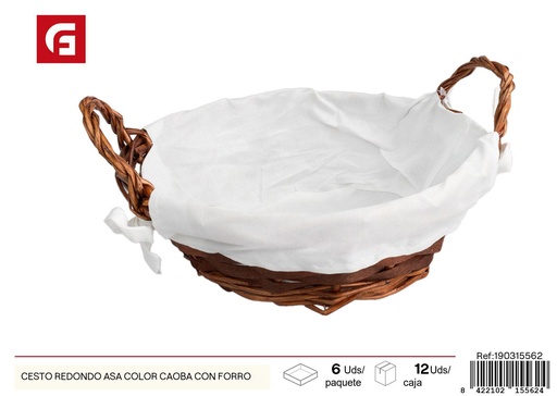 [190315562] Cesto redondo color caoba con forro y asa - Accesorios de decoración y almacenamiento