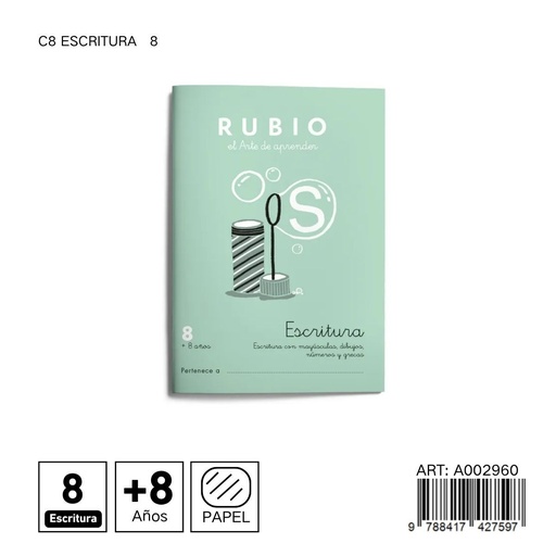 [A002960] Cuaderno RUBIO escritura 8 C8 - Habilidades de escritura avanzada
