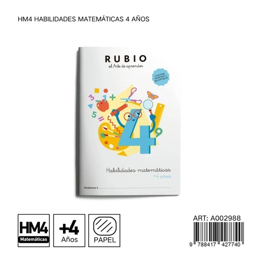 [A002988] Cuaderno de habilidades matemáticas RUBIO HM4 - 4 años
